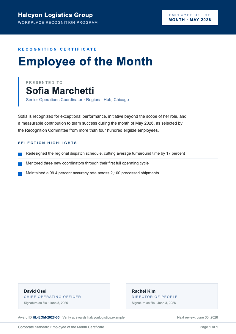 Corporate standard certificate